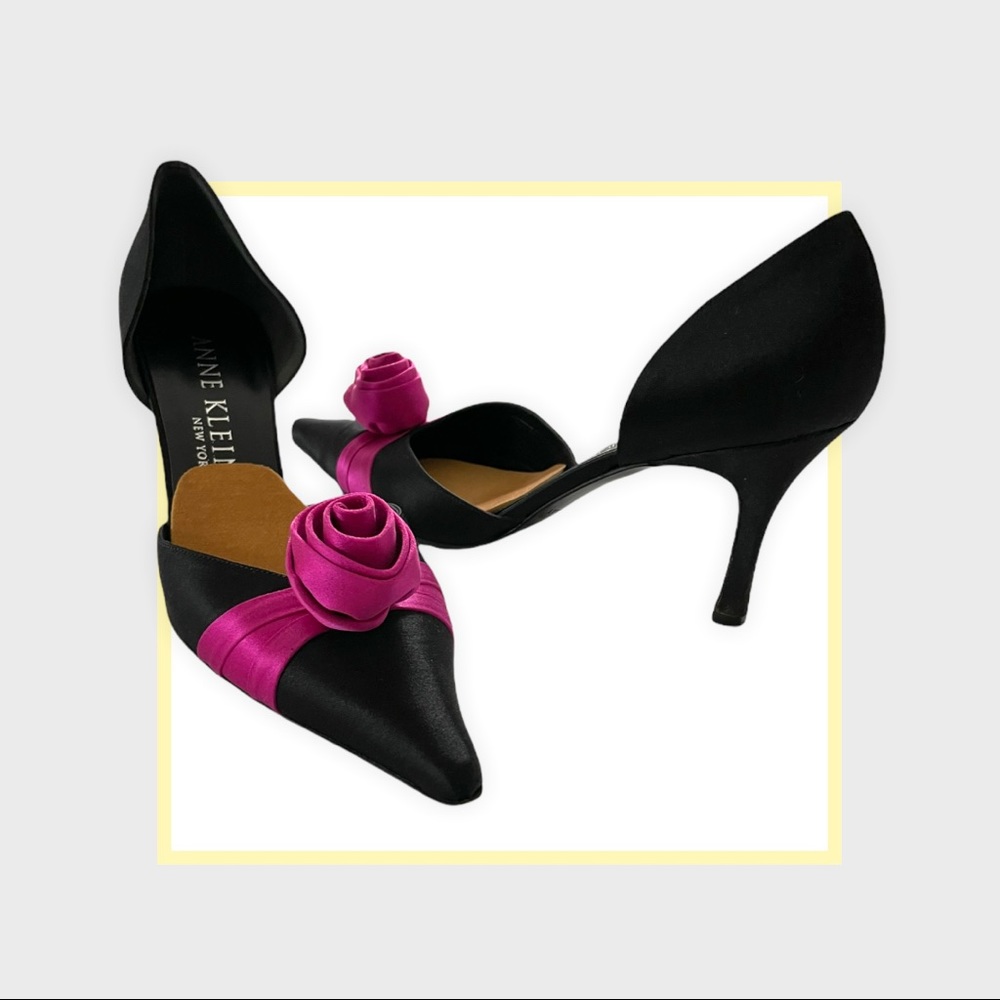 Anne Klein satin black and magenta high heels, size 9.5 m